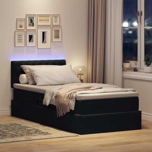 LED-Speicherbett mit Matratze Schwarz 90 x 190 cm Samt