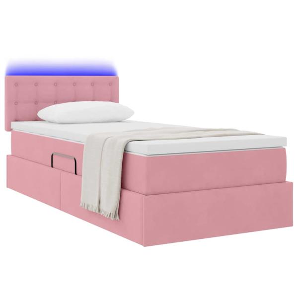 Bett mit Stauraum und LED mit Matratze Rosa 90 x 190 cm Samt