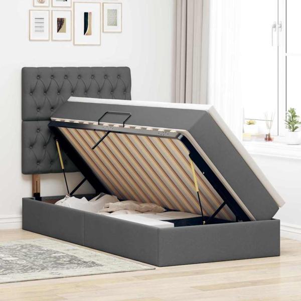 ARDEBO.de - Aufbewahrungsbett mit Matratze Dunkelgrau 90 x 190 cm Polyester