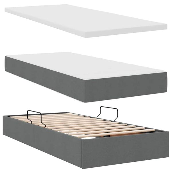 Aufbewahrungsbett mit Matratze Dunkelgrau 90 x 190 cm Polyester
