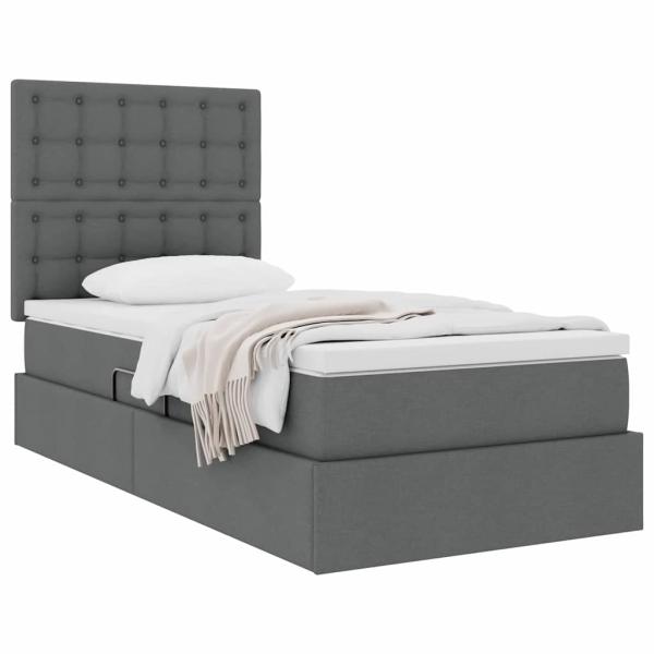 Aufbewahrungsbett mit Matratze Dunkelgrau 90 x 190 cm Polyester