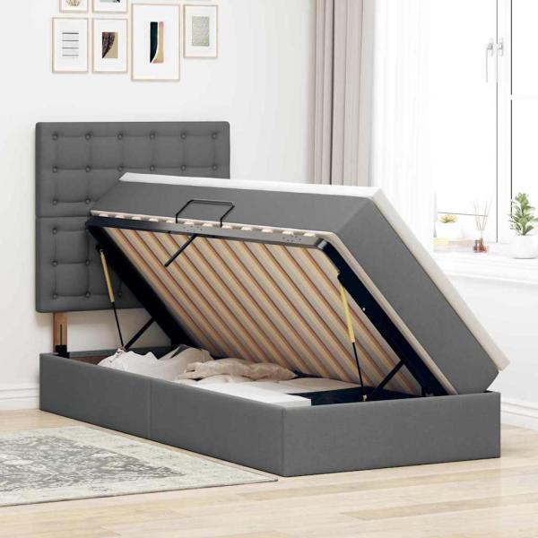 Aufbewahrungsbett mit Matratze Dunkelgrau 90 x 190 cm Polyester
