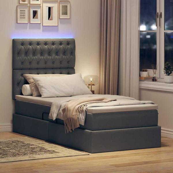 LED-Speicherbett mit Matratze Dunkelgrau 90 x 190 cm Stoff