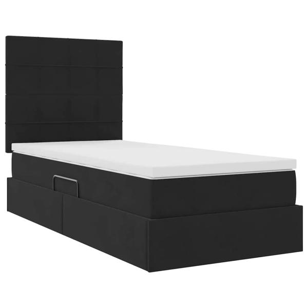 Bett mit Stauraum und LED mit Matratze Schwarz 90 x 190 cm Samt