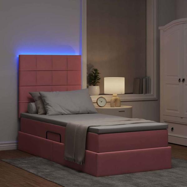 Bett mit Stauraum und LED mit Matratze Rosa 90 x 190 cm Samt