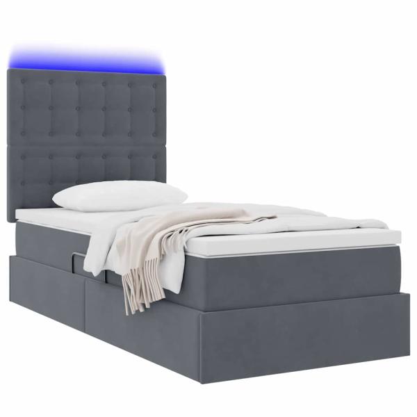 Bett mit Stauraum und LED mit LED Dunkelgrau 90 x 190 cm Samt