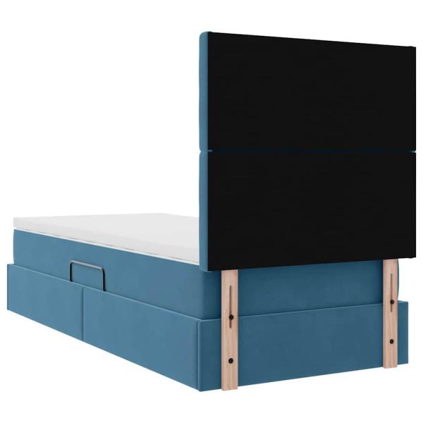 Bett mit Stauraum und LED mit LED Dunkelblau 90 x 190 cm Samt