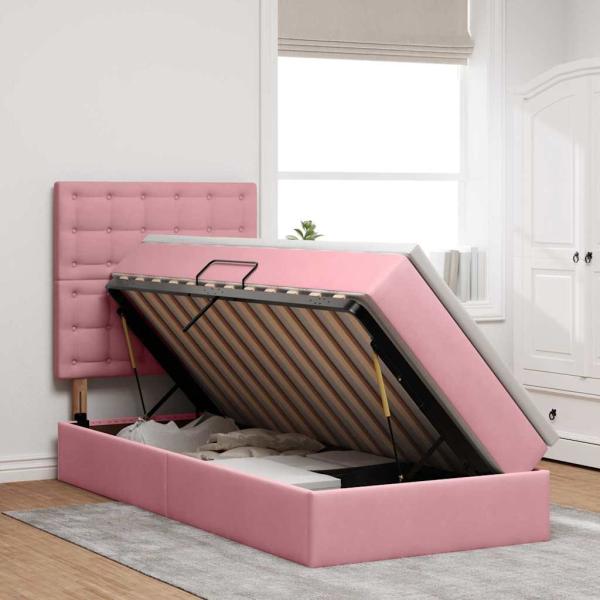 LED-Speicherbett mit Matratze Rosa 90 x 190 cm Samt