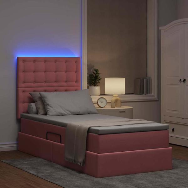 LED-Speicherbett mit Matratze Rosa 90 x 190 cm Samt
