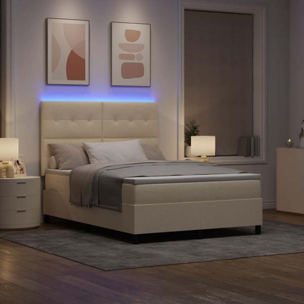 Boxspringbett mit Matratze mit LED Creme 140 x 200 cm Stoff