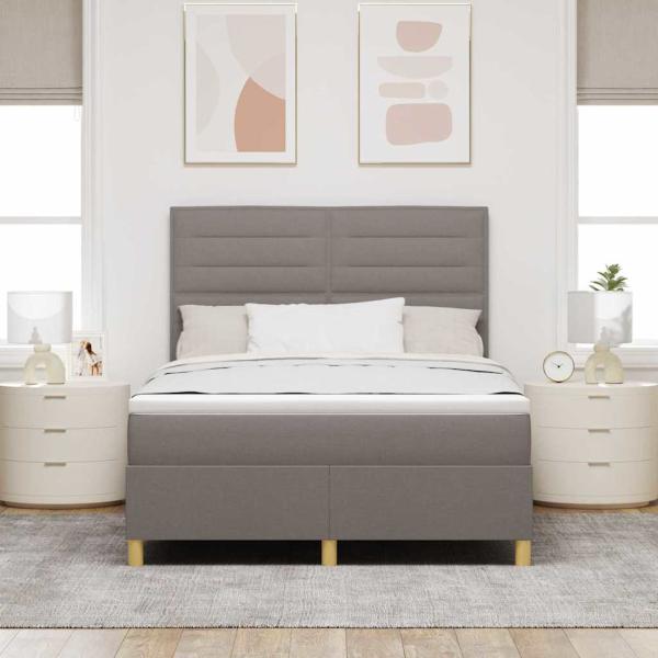 LED Boxspringbett mit Matratze Taupe 140 x 200 cm Stoff