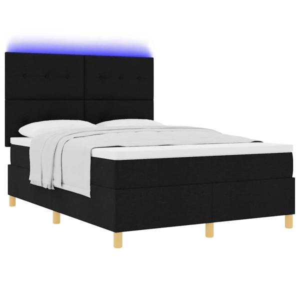 LED Boxspringbett mit Matratze Schwarz 140 x 190 cm Stoff