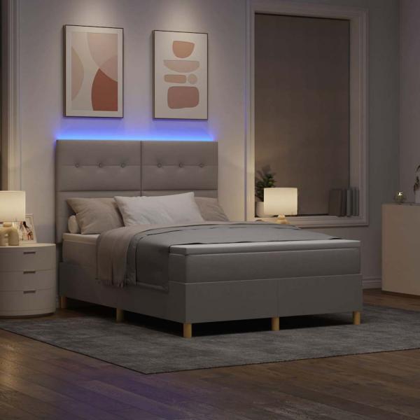 LED Boxspringbett mit Matratze Taupe 140 x 190 cm Stoff