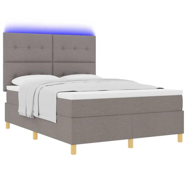 LED Boxspringbett mit Matratze Taupe 140 x 200 cm Stoff