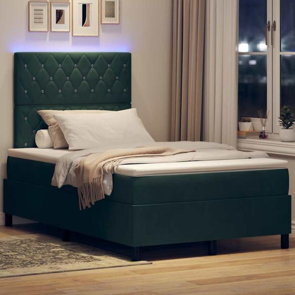 LED Boxspringbett mit Matratze Dunkelgrün 120 x 190 cm Stoff