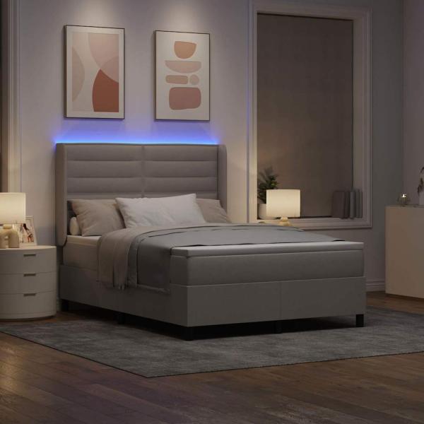 LED Boxspringbett mit Matratze Taupe 140 x 190 cm Stoff