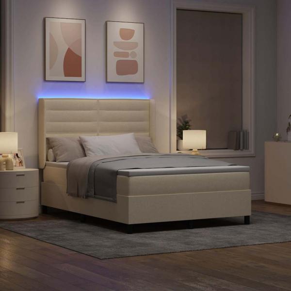 LED Boxspringbett mit Matratze Creme 140 x 200 cm Stoff