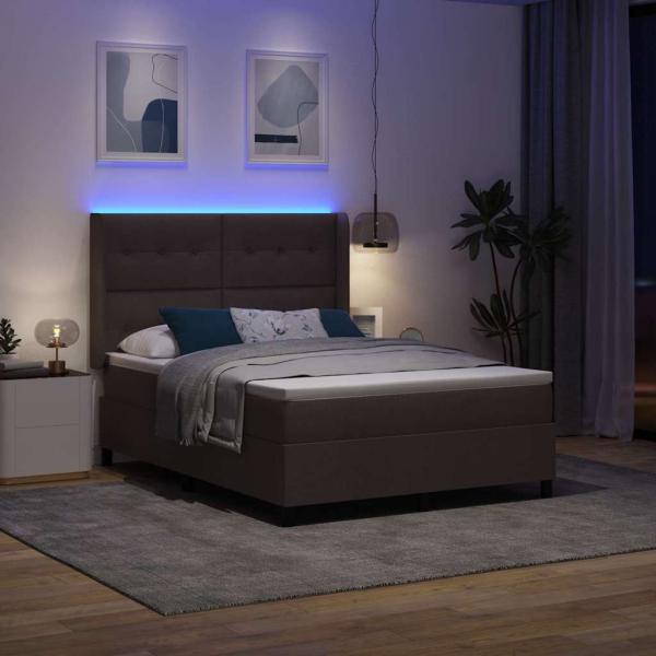 ARDEBO.de - LED Boxspringbett mit Matratze Dunkelbraun 140 x 200 cm Stoff