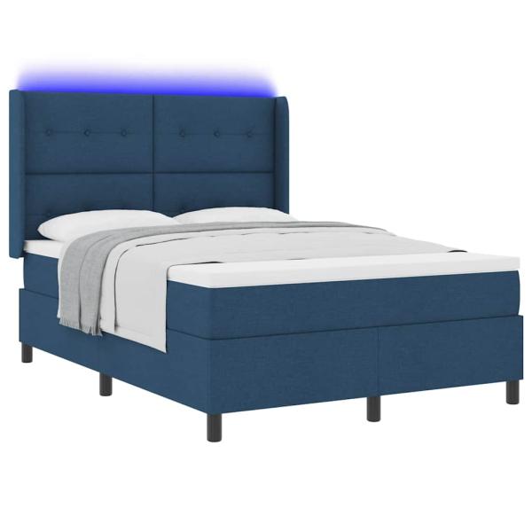 LED Boxspringbett mit Matratze Blau 140 x 200 cm Stoff