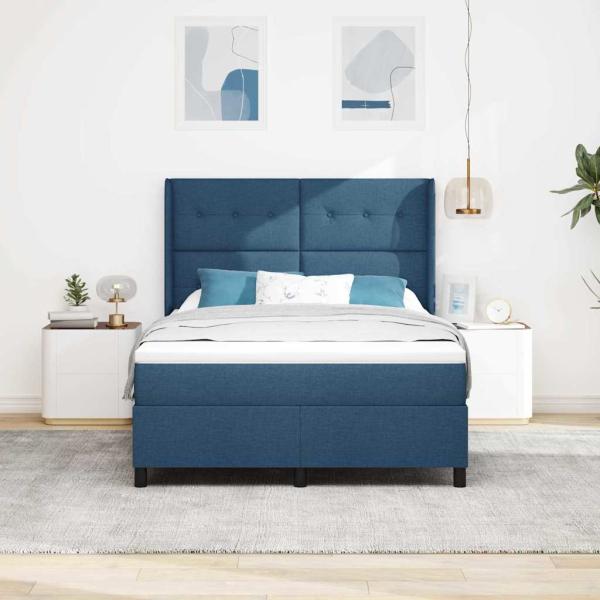 LED Boxspringbett mit Kopfteil Blau 140 x 200 cm Stoff