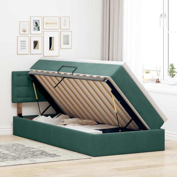 ARDEBO.de - Bett mit Stauraum und LED mit LED Dunkelgrün 90 x 190 cm Samt