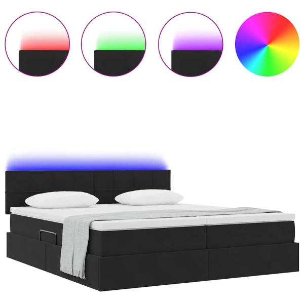Bett mit LED-Lichtleisten Schwarz 200 x 200 cm Samt