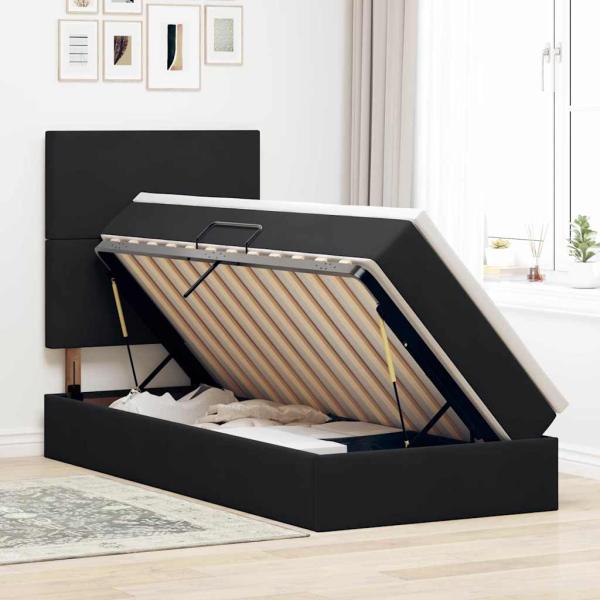 Aufbewahrungsbett mit Matratze Schwarz 100 x 200 cm Samt