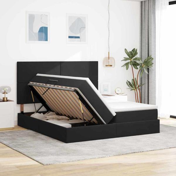 Aufbewahrungsbett mit Matratze Schwarz 200 x 200 cm Samt
