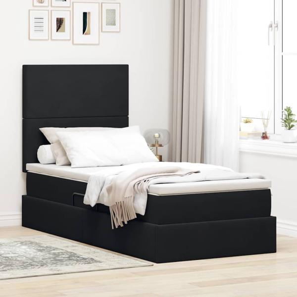 ARDEBO.de - Bett mit Stauraum und LED mit LED Schwarz 100 x 200 cm Samt