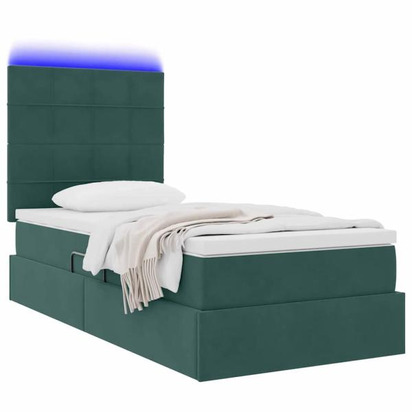 Bett mit Stauraum und LED mit LED Dunkelgrün 90 x 190 cm Samt