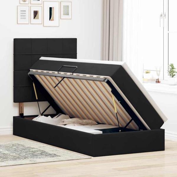 ARDEBO.de - Bett mit Stauraum und LED mit LED Schwarz 100 x 200 cm Samt
