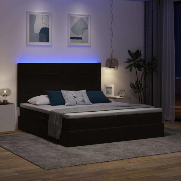 Bett mit LED-Lichtleisten Schwarz 200 x 200 cm Samt