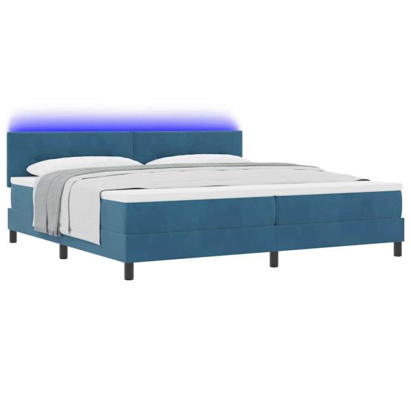 LED Boxspringbett mit Matratze Dunkelblau 200 x 200 cm Samt