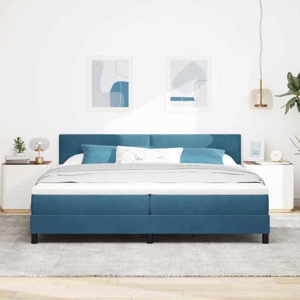LED Boxspringbett mit Kopfteil Dunkelblau 200 x 200 cm Samt