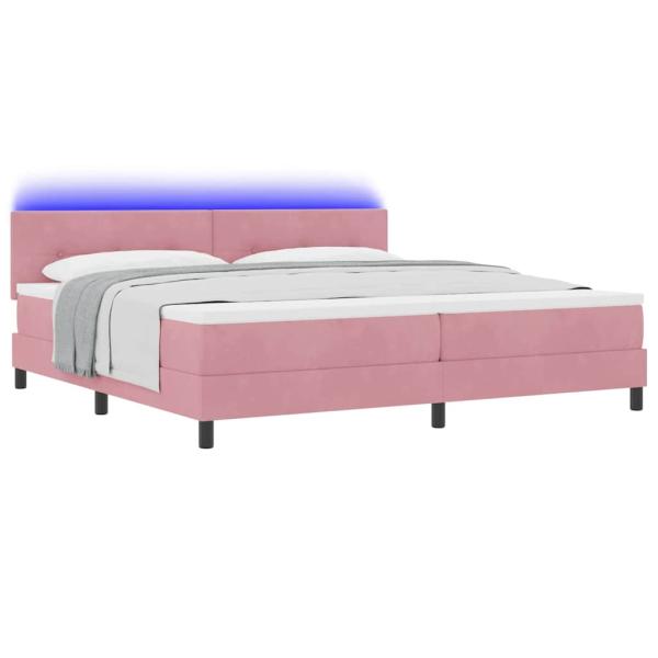 LED Boxspringbett mit Matratze mit LED Rosa 200 x 200 cm Samt