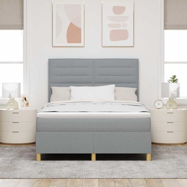 LED Boxspringbett mit Matratze Hellgrau 140 x 190 cm Stoff