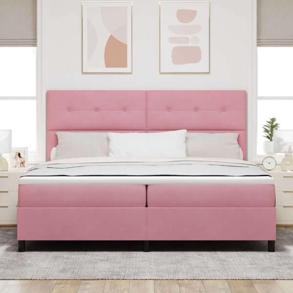 LED Boxspringbett mit Kopfteil Rosa 200 x 200 cm Samt