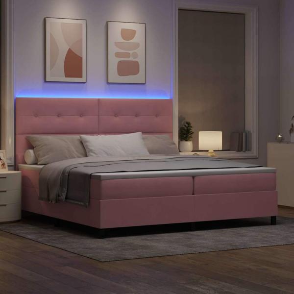 LED Boxspringbett mit Kopfteil Rosa 200 x 200 cm Samt