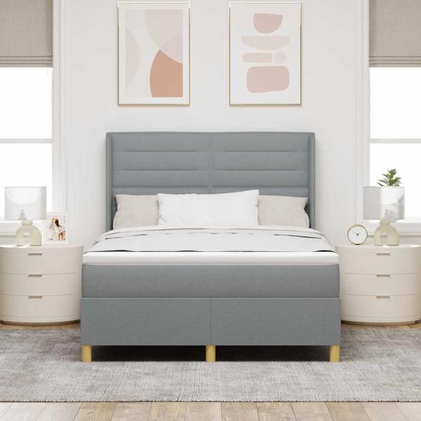 Boxspringbett mit LED-Lichtleisten Hellgrau 140 x 190 cm Stoff