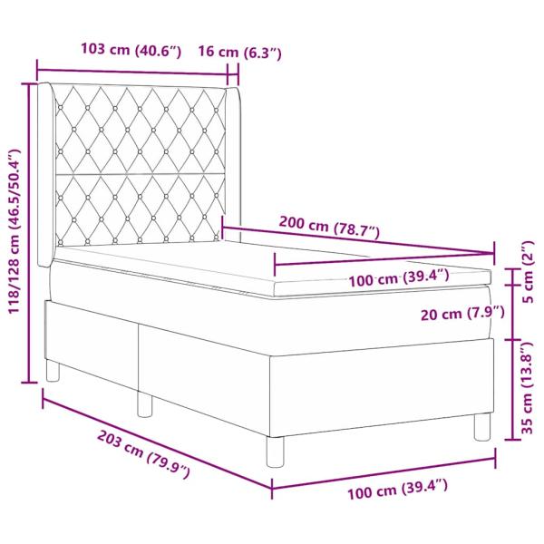 Boxspringbett mit Matratze mit LED Rosa 100 x 200 cm Samt