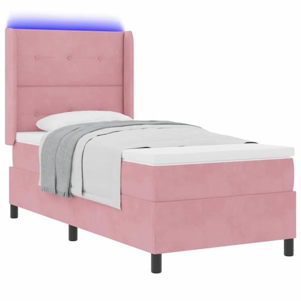 Boxspringbett mit Matratze mit LED Rosa 100 x 200 cm Samt
