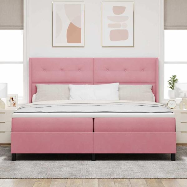 Boxspringbett mit Matratze mit LED Rosa 200 x 200 cm Samt