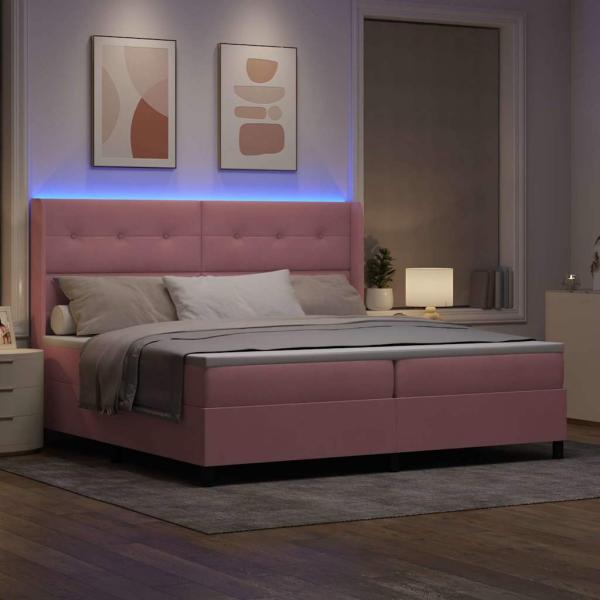Boxspringbett mit Matratze mit LED Rosa 200 x 200 cm Samt