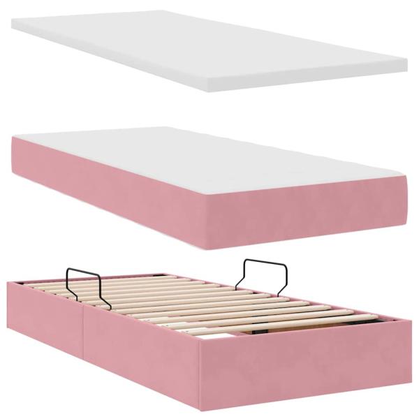 Aufbewahrungsbett mit Matratze Rosa 100 x 200 cm Samt