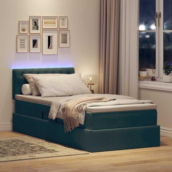 LED-Speicherbett mit Matratze Dunkelgrün 100 x 200 cm Samt