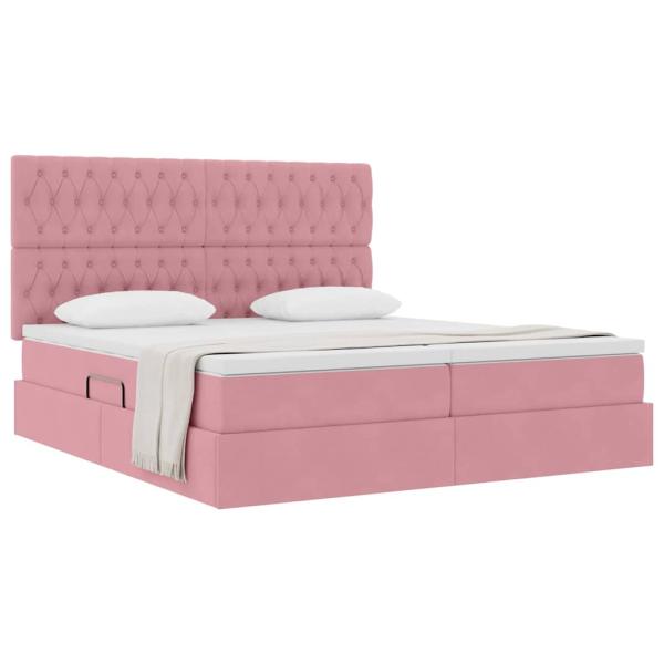 Aufbewahrungsbett mit Kopfteil Rosa 200 x 200 cm Samt