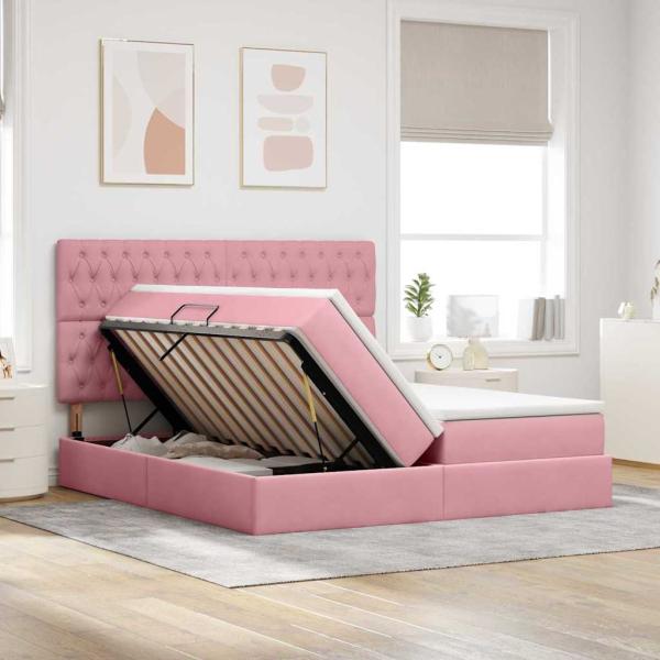 Aufbewahrungsbett mit Kopfteil Rosa 200 x 200 cm Samt