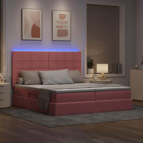 Bett mit LED-Lichtleisten mit Kopfteil Rosa 200 x 200 cm Samt