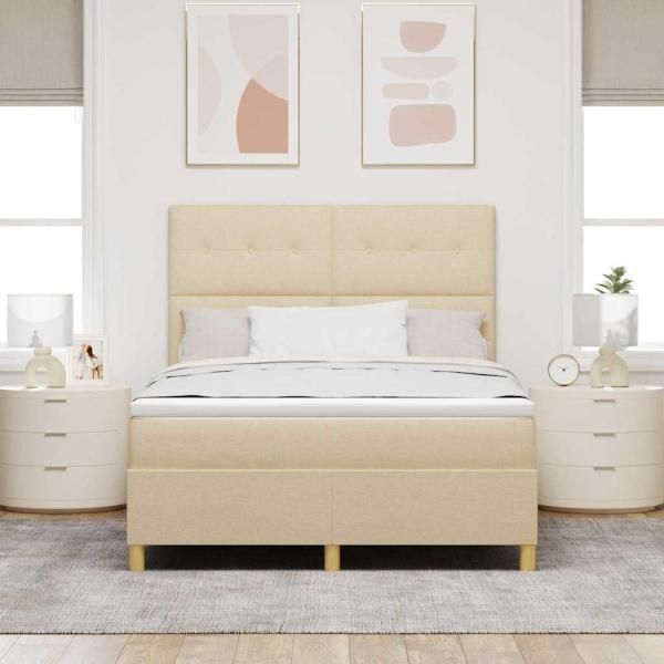Boxspringbett mit Matratze Creme 140 x 190 cm Stoff