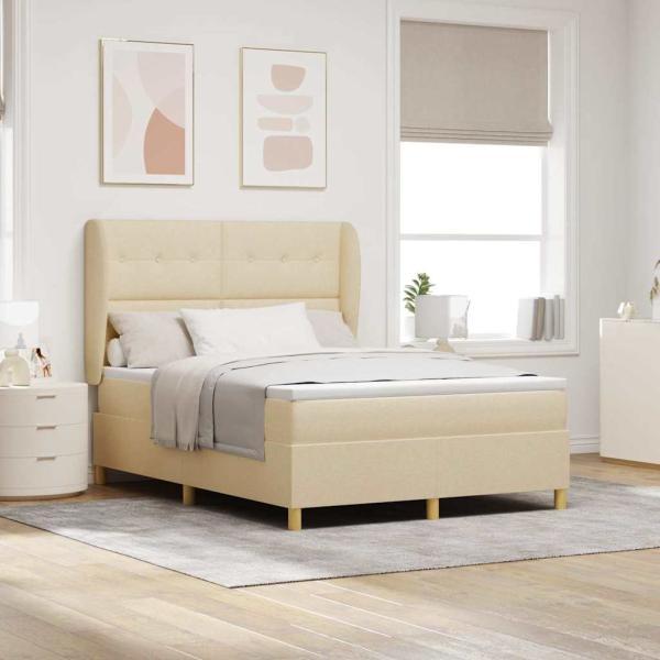 ARDEBO.de - Boxspringbett mit Kopfteil Creme 190 x 140 cm Stoff